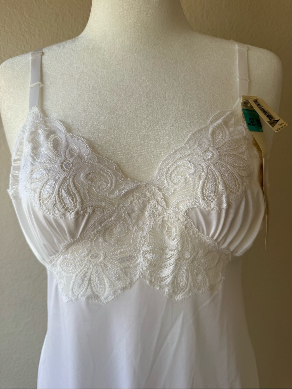 Delicate Lace-Trim White Chemise Dress Slip with Adjustable Straps